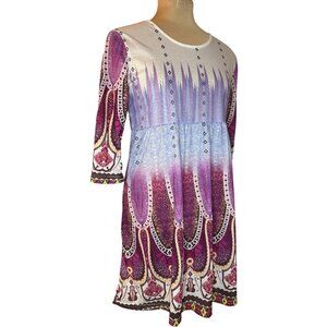 Boho Purple Ombré Print Tunic Top 3/4 Sleeve Empire Waist size small